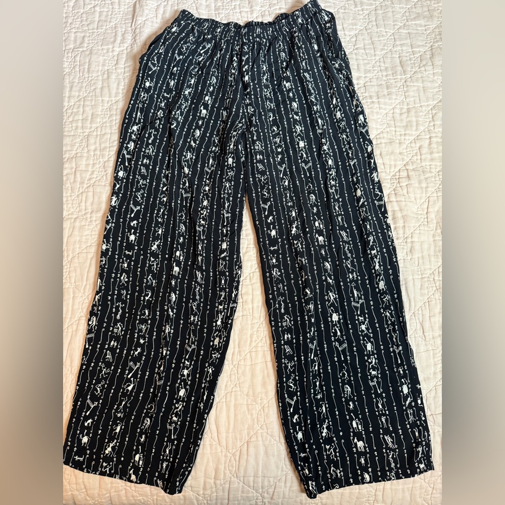 Vintage David Dart Black Cartoon Illustration Pants French Quarter Art Eclectic